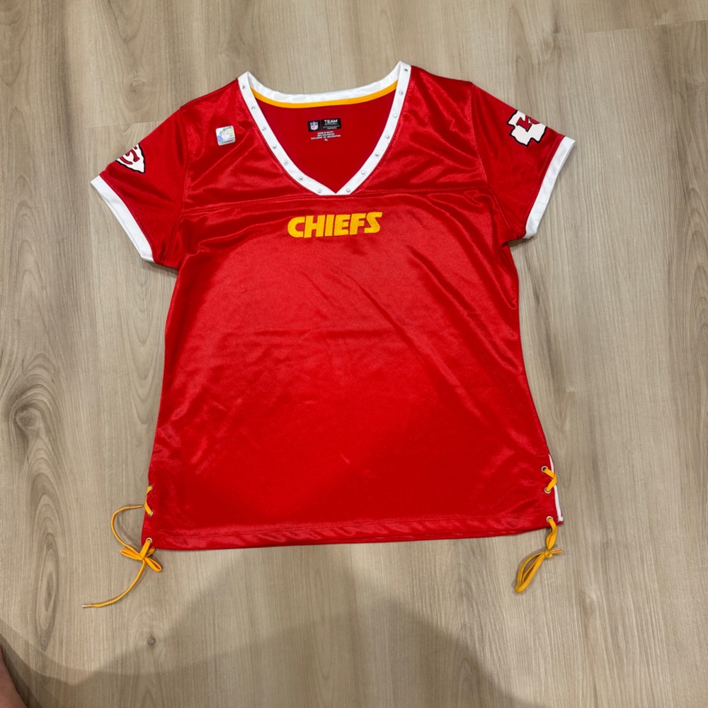 Women’s XL NFL Kansas City Chiefs Jersey rhinestone collar with Lace Up V Neck
